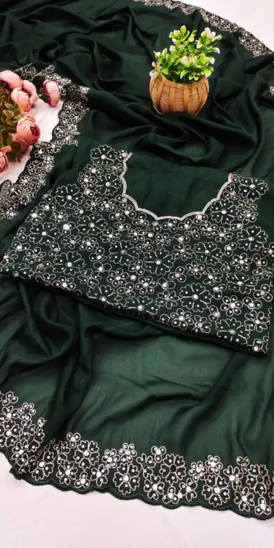 Green Star Georgette Silk Embroidery Work Saree | Sarees, Bollywood Sarees, Creative Sarees, Designer Sarees, Embroidered Sarees, Ethnic Saree, Modern Digital sarees, Party Wear Sarees