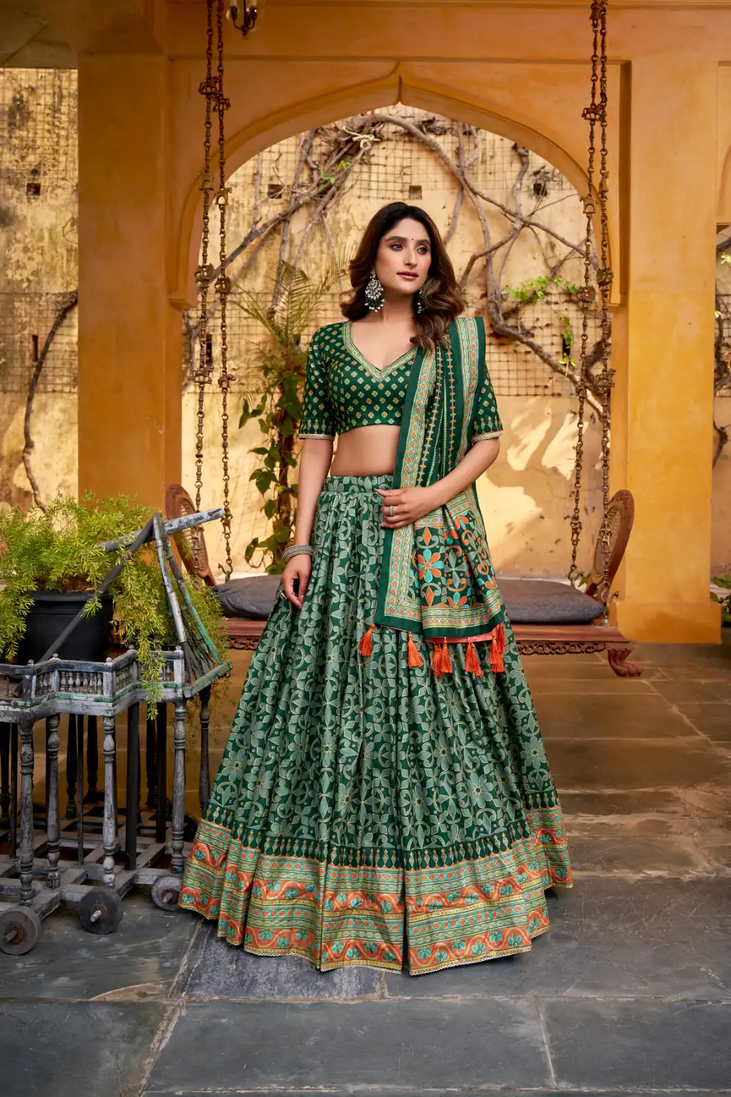 Green Tasar Silk Gotta Patti Lace Work Lehenga Choli | Lehenga, Bollywood Lehenga, Creative Lehenga, Designer Lehenga, Embroidered Lehenga, Party Wear Lehenga