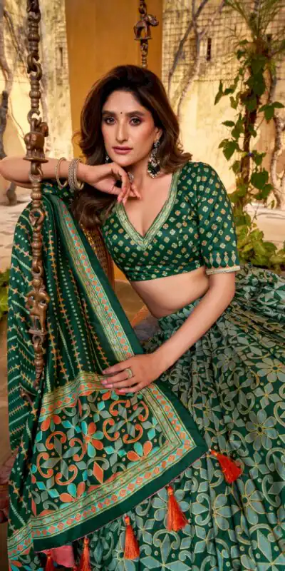 Green Tasar Silk Gotta Patti Lace Work Lehenga Choli | Lehenga, Bollywood Lehenga, Creative Lehenga, Designer Lehenga, Embroidered Lehenga, Party Wear Lehenga