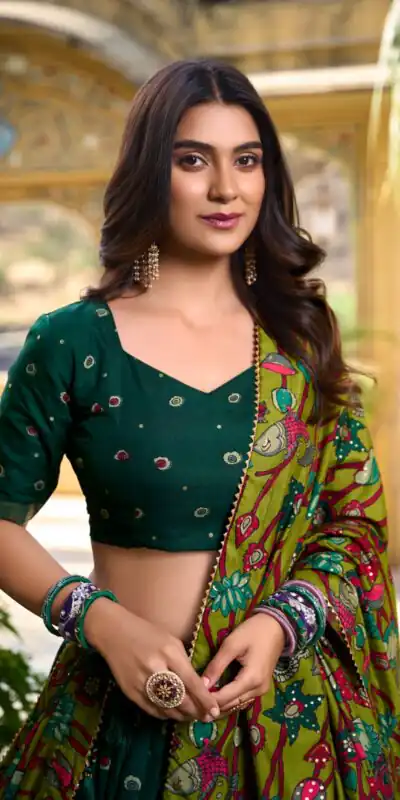Green Tasar Silk With Gotta Patti Lehenga Choli | Lehenga, Bollywood Lehenga, Creative Lehenga, Designer Lehenga, Embroidered Lehenga, Party Wear Lehenga