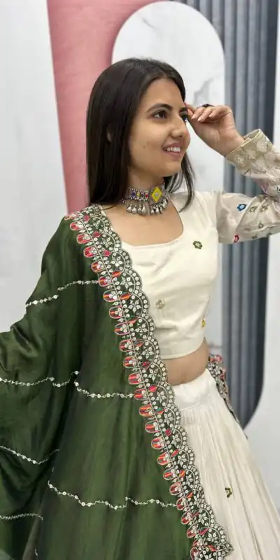 Green Tissue Silk Cut Lace Work Lehenga Choli | Lehenga, Bollywood Lehenga, Creative Lehenga, Designer Lehenga, Embroidered Lehenga, Party Wear Lehenga