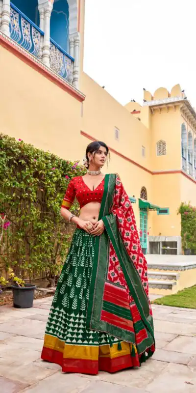 Green Tushar Print Lehenga Choli | Lehenga, Bollywood Lehenga, Creative Lehenga, Designer Lehenga, Embroidered Lehenga, Party Wear Lehenga