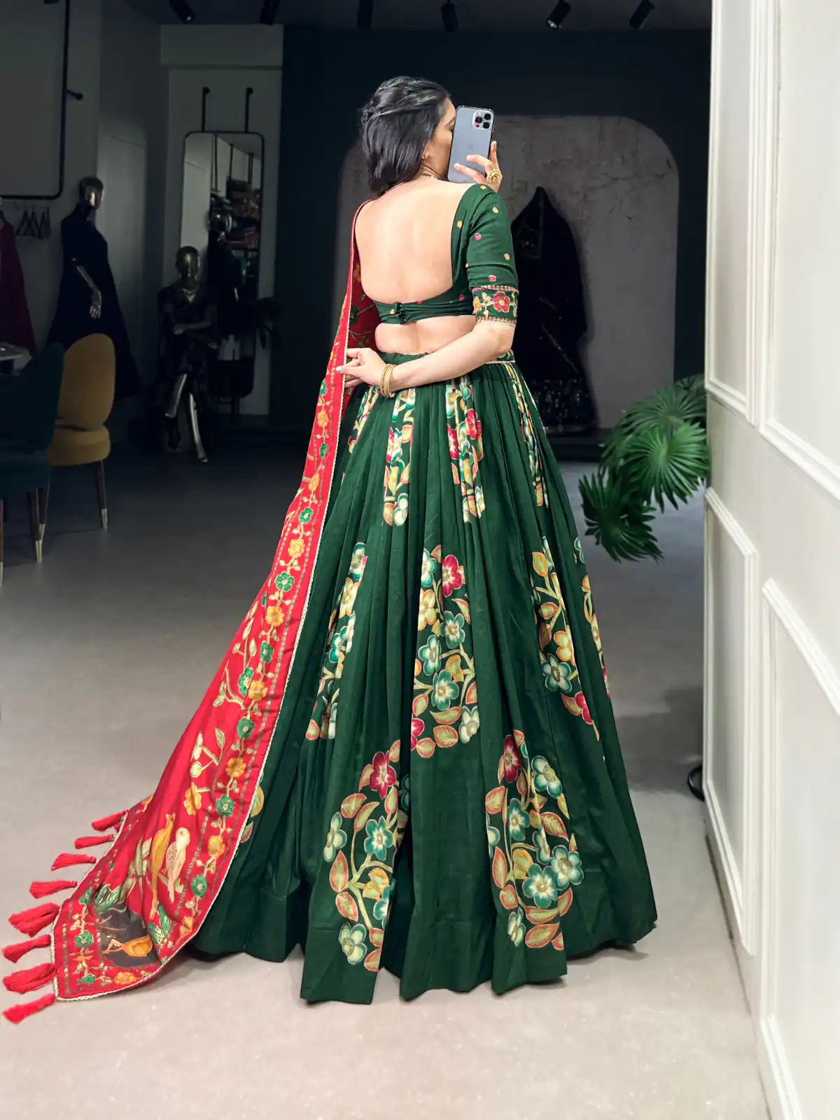 Green Tushar Silk Printed Foil Work Lehenga Choli | Lehenga, Bollywood Lehenga, Creative Lehenga, Designer Lehenga, Embroidered Lehenga, Party Wear Lehenga
