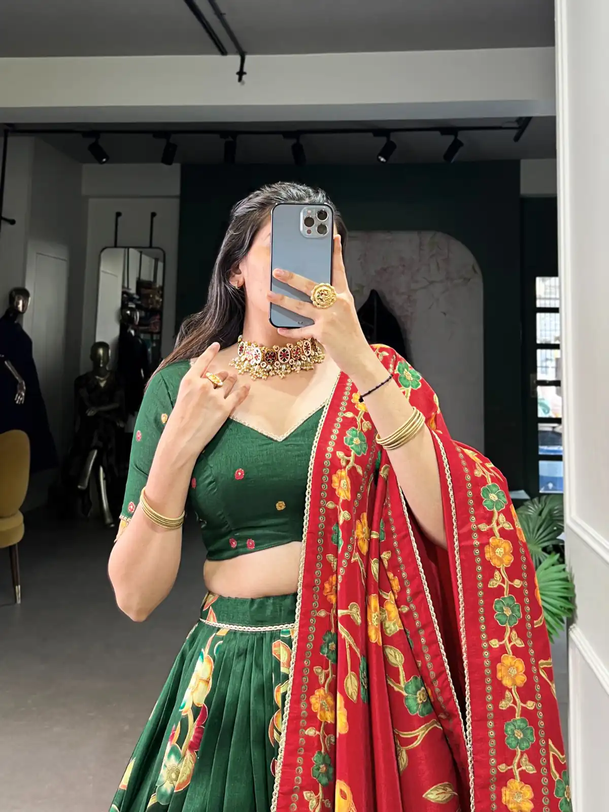 Green Tushar Silk Printed Foil Work Lehenga Choli | Lehenga, Bollywood Lehenga, Creative Lehenga, Designer Lehenga, Embroidered Lehenga, Party Wear Lehenga