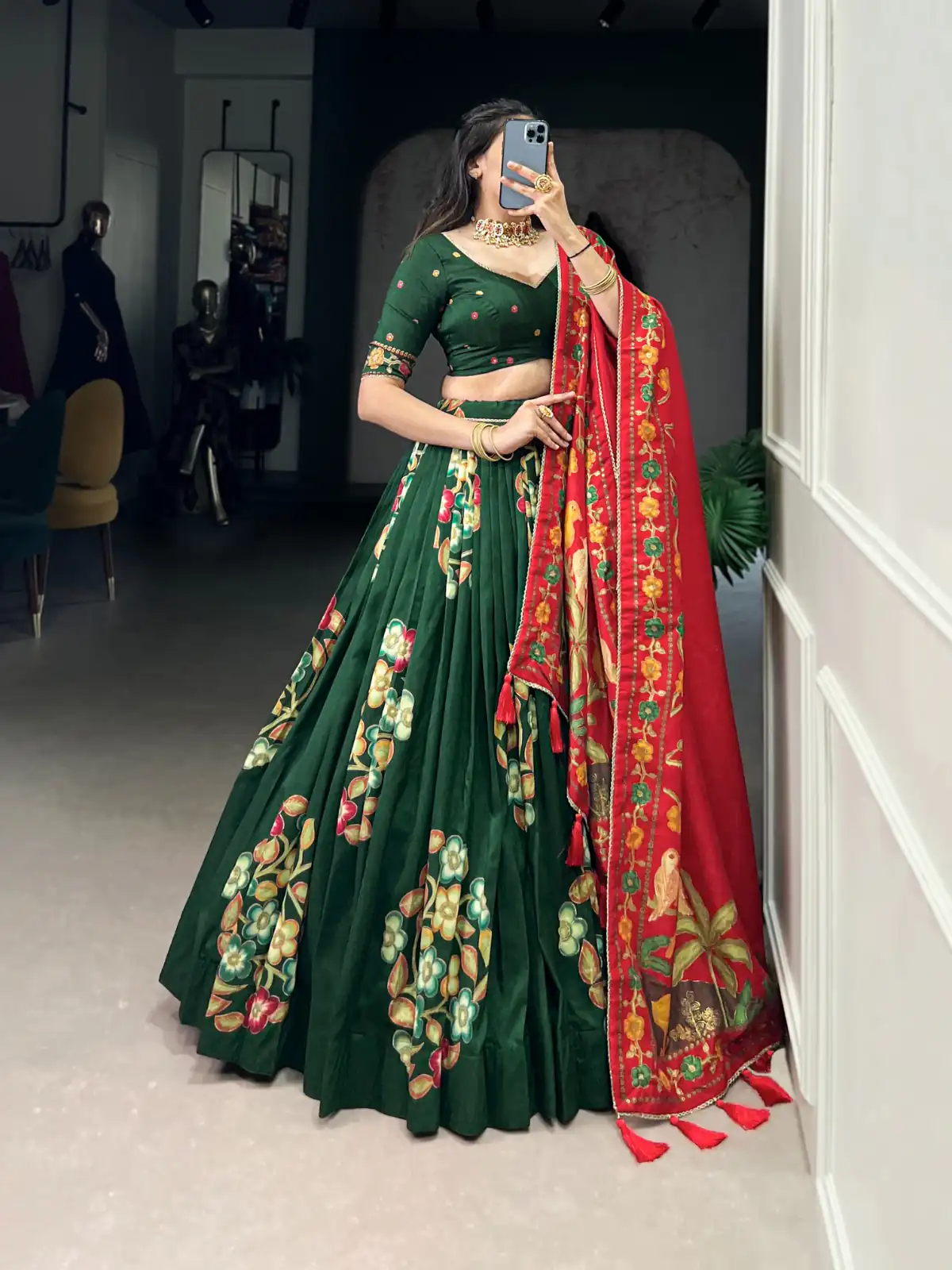 Green Tushar Silk Printed Foil Work Lehenga Choli | Lehenga, Bollywood Lehenga, Creative Lehenga, Designer Lehenga, Embroidered Lehenga, Party Wear Lehenga