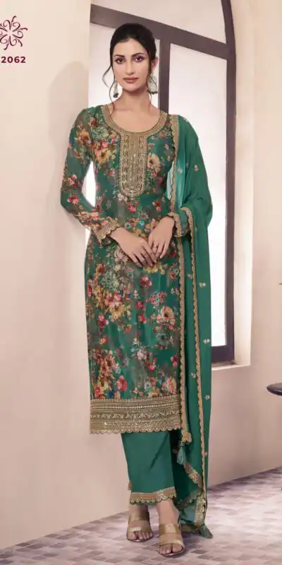 Green Vichitra Digital Print Embroidery Work Salwar Suit | Jump Suits, Salwar suit, Casual Suits, Creative suits, Designer Suits, Palazzo Suits, Party Wear Suits, Patiala Suits, Straight Suits