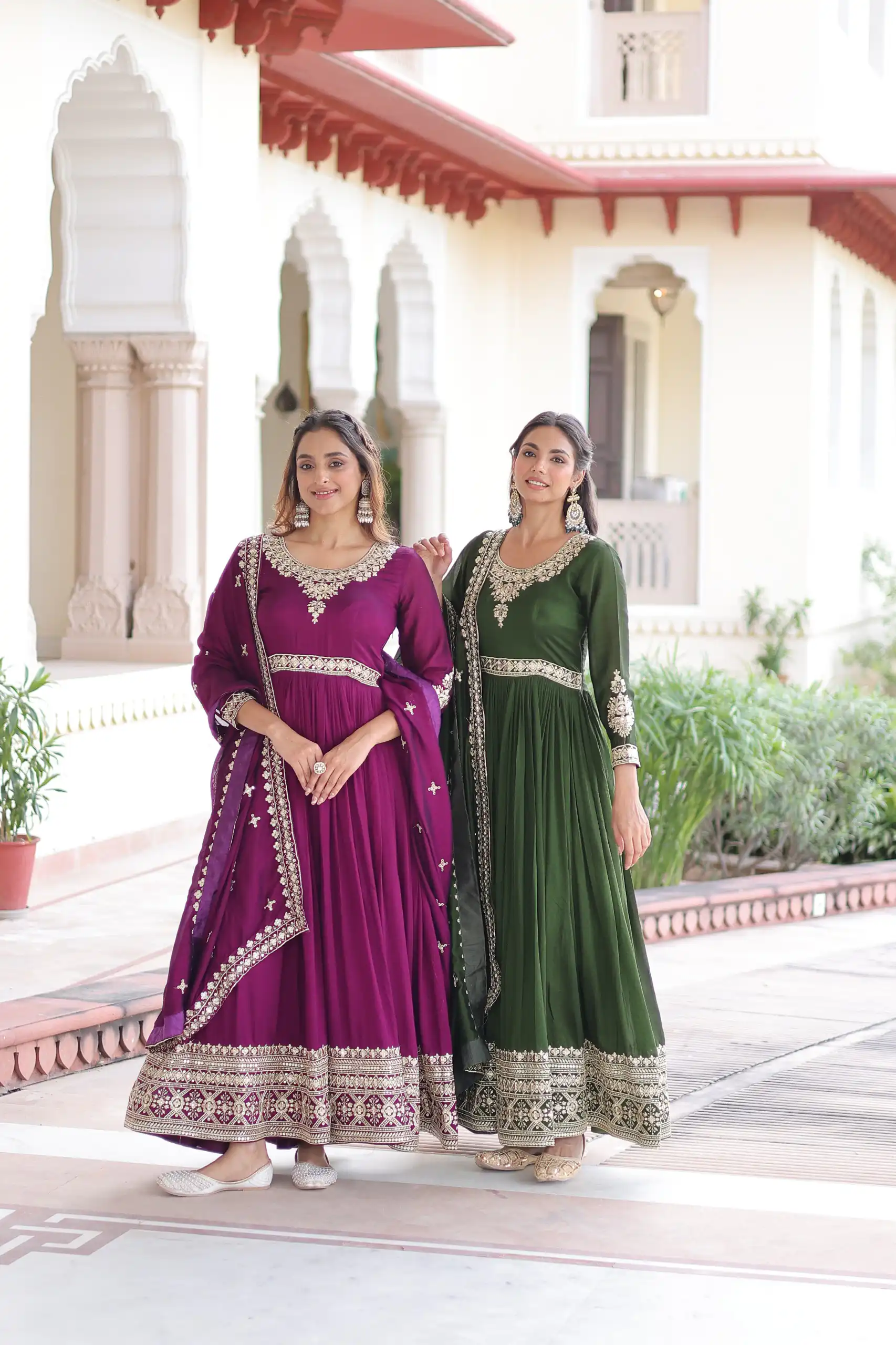 Green Vichitra Silk Embroidery Sequins Work Gown | Gowns, Bollywood Gowns, Creative Gowns, Designer Gowns, Embroidered Gowns, Party Wear Gowns