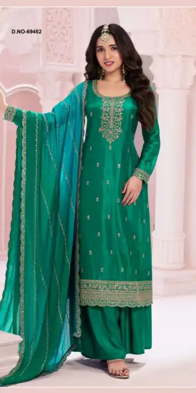 Green Vichitra Zari Embroidery Work Salwar Suit | Jump Suits, Salwar suit, Casual Suits, Creative suits, Designer Suits, Palazzo Suits, Party Wear Suits, Patiala Suits, Straight Suits