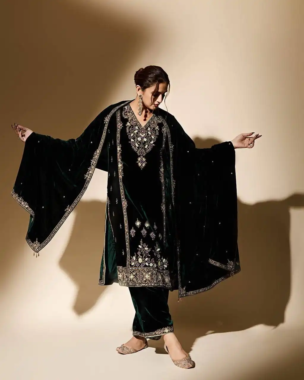Green Viscose Velvet Embroidery Work Salwar Suit | Jump Suits, Salwar suit, Casual Suits, Creative suits, Designer Suits, Palazzo Suits, Party Wear Suits, Patiala Suits, Straight Suits