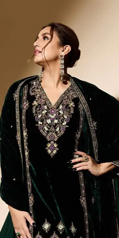Green Viscose Velvet Embroidery Work Salwar Suit | Jump Suits, Salwar suit, Casual Suits, Creative suits, Designer Suits, Palazzo Suits, Party Wear Suits, Patiala Suits, Straight Suits
