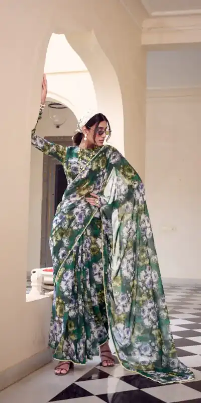 Green Weightless Floral Printed Saree | Sarees, Bollywood Sarees, Creative Sarees, Designer Sarees, Embroidered Sarees, Ethnic Saree, Modern Digital sarees, Party Wear Sarees