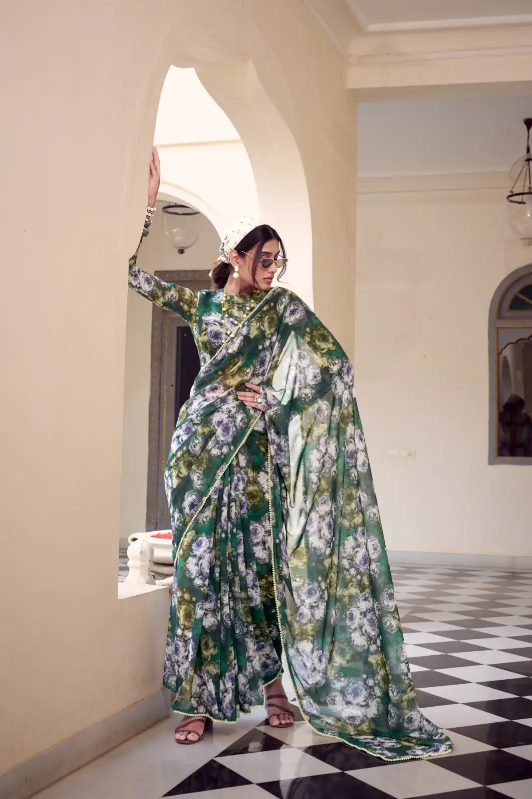 Green Weightless Floral Printed Saree | Sarees, Bollywood Sarees, Creative Sarees, Designer Sarees, Embroidered Sarees, Ethnic Saree, Modern Digital sarees, Party Wear Sarees