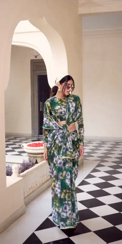 Green Weightless Floral Printed Saree | Sarees, Bollywood Sarees, Creative Sarees, Designer Sarees, Embroidered Sarees, Ethnic Saree, Modern Digital sarees, Party Wear Sarees