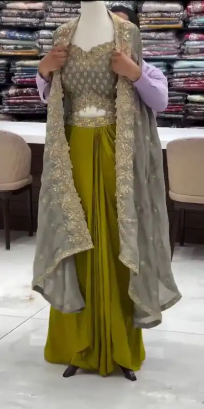 Grey American Crep Sequence Dhoti Suit | Jump Suits, Tops & Bottoms, Track Suits, Salwar suit, Casual Suits, Creative suits, Designer Suits, Palazzo Suits, Party Wear Suits, Patiala Suits, Straight Suits, Trendy Wear