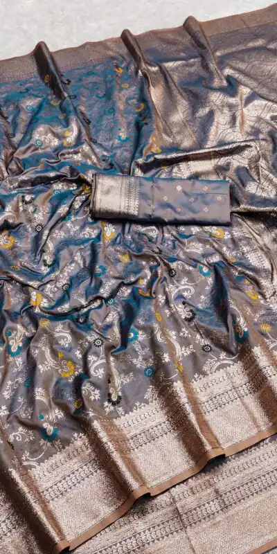 Grey Banarasi Silk With Zari Lace Work Saree | Sarees, Bollywood Sarees, Creative Sarees, Designer Sarees, Embroidered Sarees, Ethnic Saree, Modern Digital sarees, Party Wear Sarees