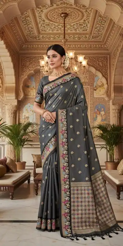 Grey Banarasi Silk Zari Weaving Work Saree | Sarees, Bollywood Sarees, Creative Sarees, Designer Sarees, Embroidered Sarees, Ethnic Saree, Modern Digital sarees, Party Wear Sarees