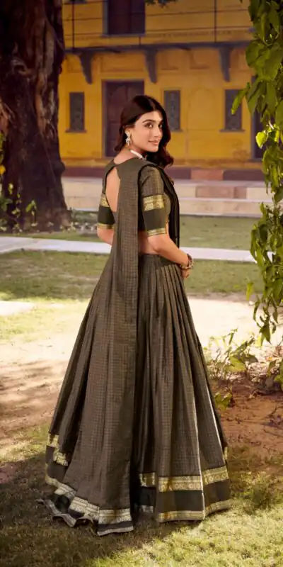 Grey Chettinad Cotton Chex Zari WorkΒ Lehenga Choli | Lehenga, Bollywood Lehenga, Creative Lehenga, Designer Lehenga, Embroidered Lehenga, Party Wear Lehenga