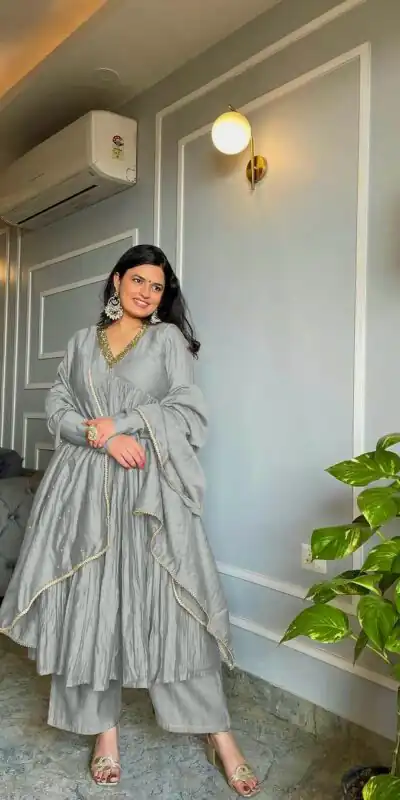 Grey Chinon Silk Embroidery Gown | Jump Suits, Salwar suit, Casual Suits, Creative suits, Designer Suits, Palazzo Suits, Party Wear Suits, Patiala Suits, Straight Suits