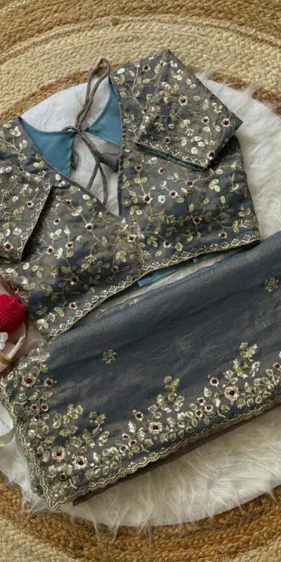 Grey Fandy Chiffon Embroidery Work Saree | Sarees, Bollywood Sarees, Creative Sarees, Designer Sarees, Embroidered Sarees, Ethnic Saree, Modern Digital sarees, Party Wear Sarees