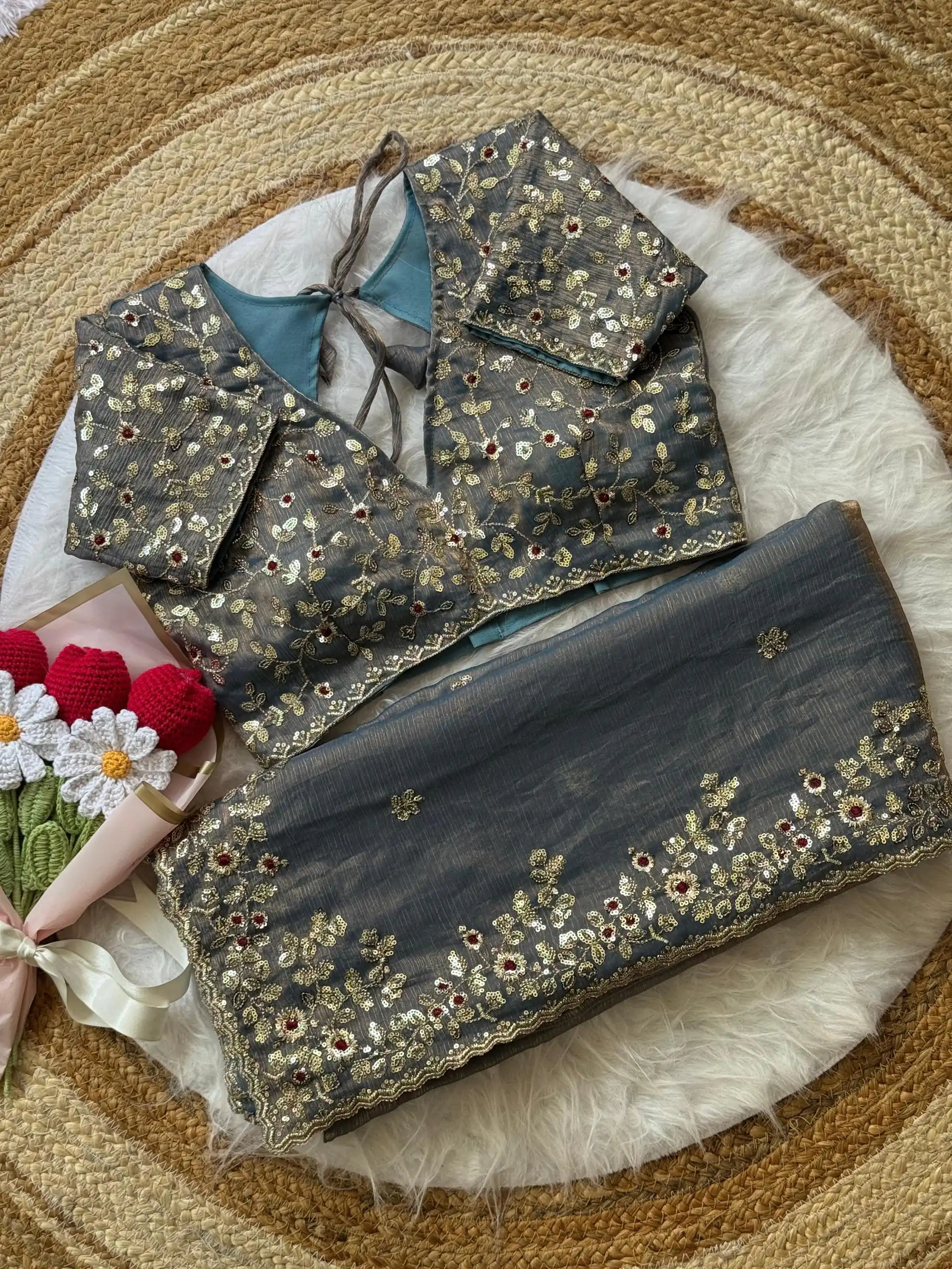 Grey Fandy Chiffon Embroidery Work Saree | Sarees, Bollywood Sarees, Creative Sarees, Designer Sarees, Embroidered Sarees, Ethnic Saree, Modern Digital sarees, Party Wear Sarees