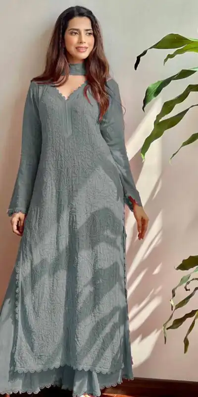 Grey Georgette Thread Embroidery Salwar Suit | Salwar suit, Casual Suits, Creative suits, Designer Suits, Palazzo Suits, Party Wear Suits, Patiala Suits, Straight Suits