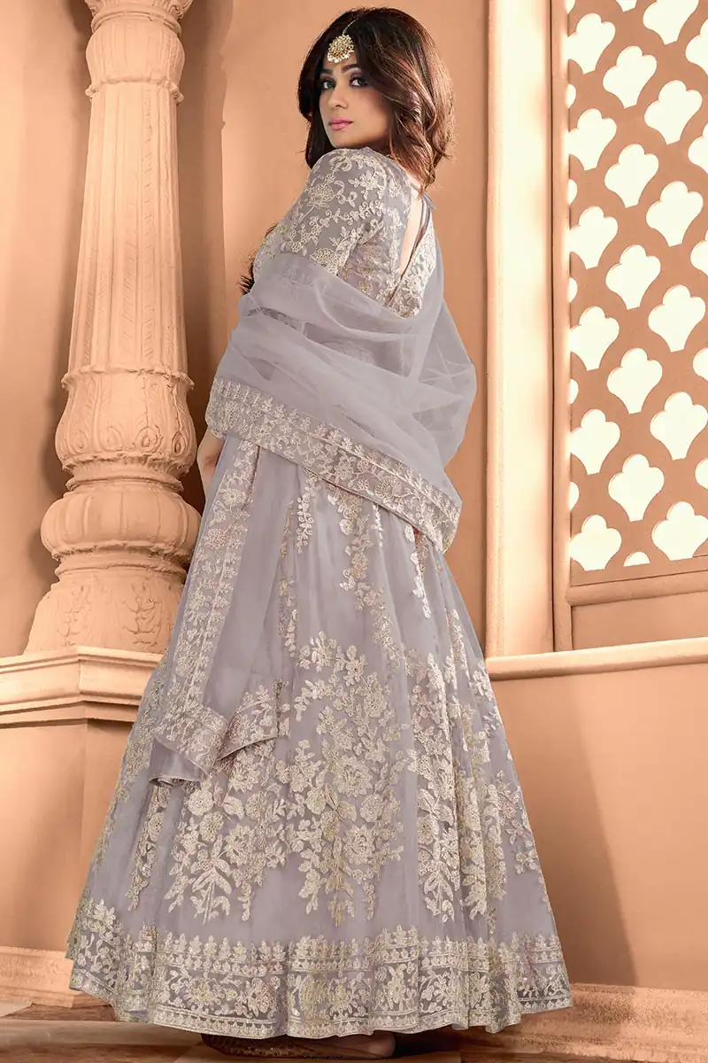 Grey Heavy Net Embroidery Work Salwar Suit | Jump Suits, Salwar suit, Casual Suits, Creative suits, Designer Suits, Palazzo Suits, Party Wear Suits, Patiala Suits, Straight Suits