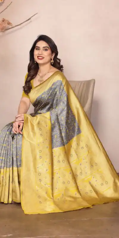 Grey Lichi Silk Jacquard Rich Pallu Saree | Sarees, Bollywood Sarees, Creative Sarees, Designer Sarees, Embroidered Sarees, Ethnic Saree, Modern Digital sarees, Party Wear Sarees