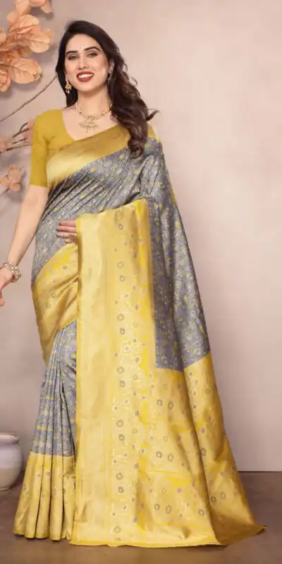 Grey Lichi Silk Jacquard Rich Pallu Saree | Sarees, Bollywood Sarees, Creative Sarees, Designer Sarees, Embroidered Sarees, Ethnic Saree, Modern Digital sarees, Party Wear Sarees