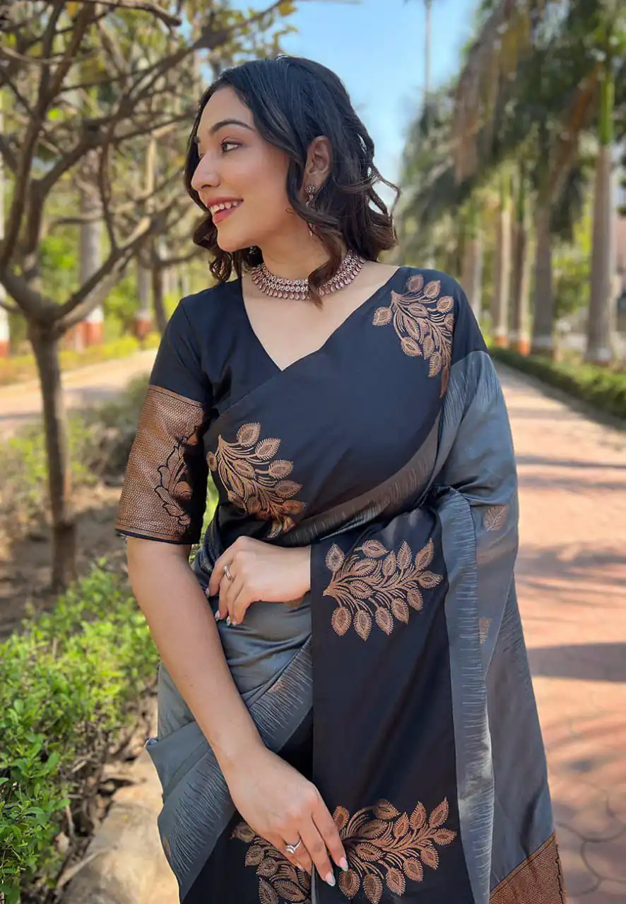 Grey Lichi Silk Jacquard Saree | Sarees, Bollywood Sarees, Creative Sarees, Designer Sarees, Embroidered Sarees, Ethnic Saree, Modern Digital sarees, Party Wear Sarees