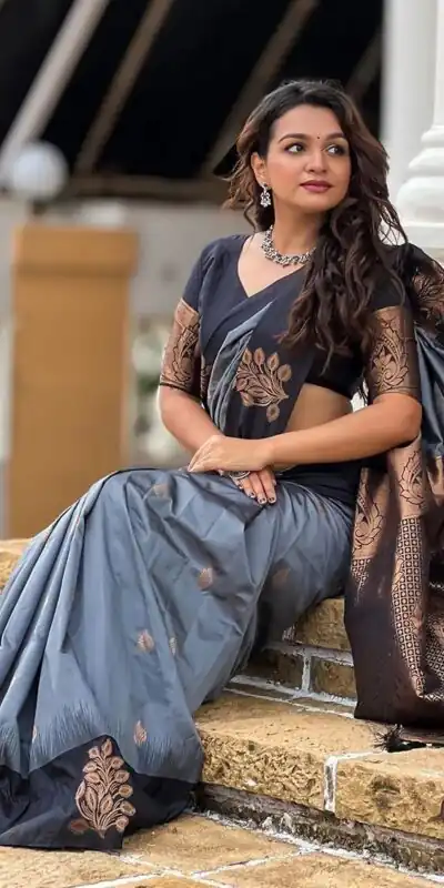Grey Lichi Silk Jacquard Saree | Sarees, Bollywood Sarees, Creative Sarees, Designer Sarees, Embroidered Sarees, Ethnic Saree, Modern Digital sarees, Party Wear Sarees