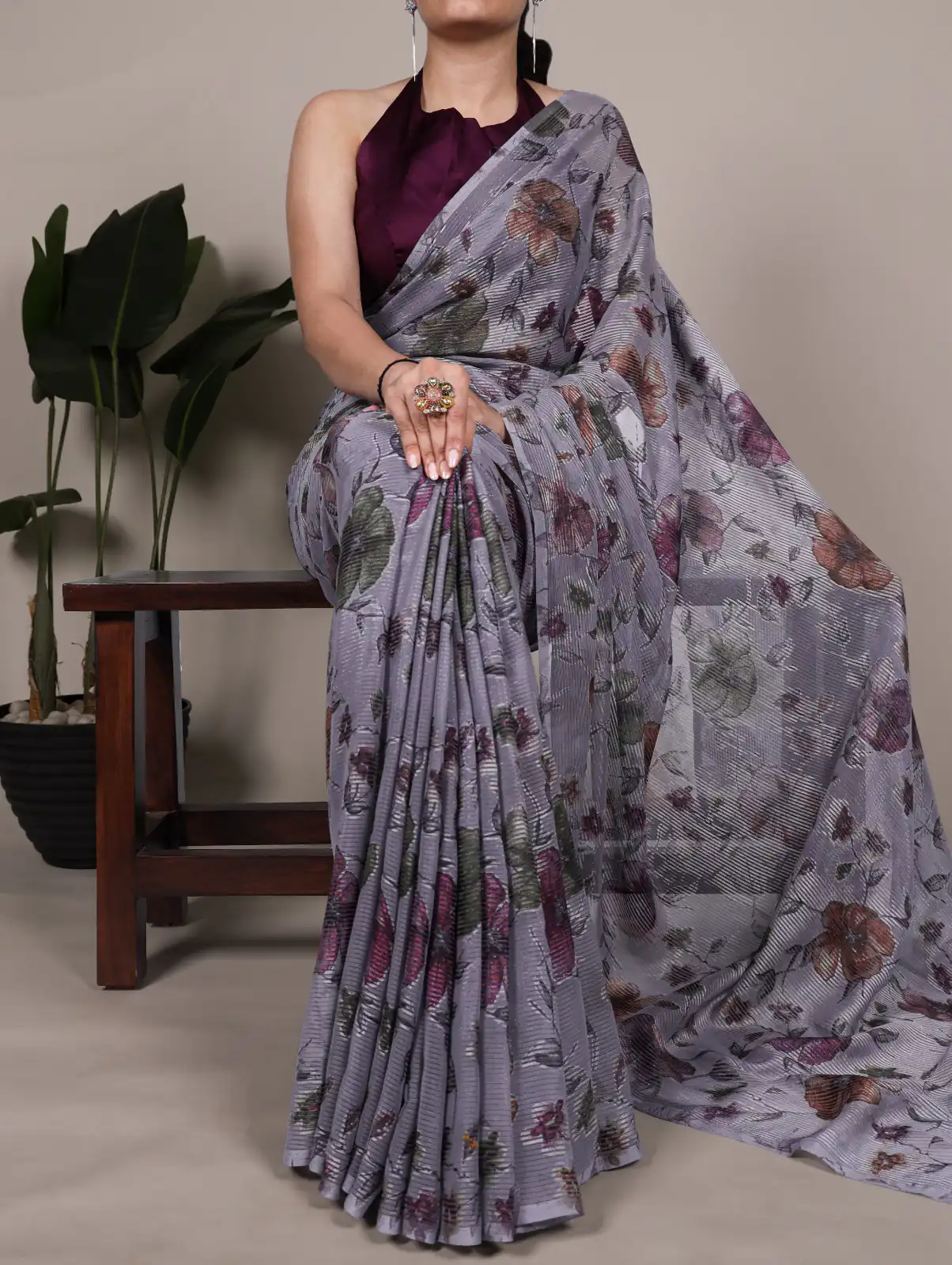 Grey Lurex Brasso Floral Saree | Sarees, Bollywood Sarees, Creative Sarees, Designer Sarees, Embroidered Sarees, Ethnic Saree, Modern Digital sarees, Party Wear Sarees