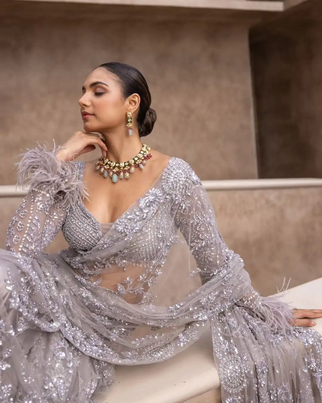 Grey Mono Net Sequins Embroidery Saree | Sarees, Bollywood Sarees, Creative Sarees, Designer Sarees, Embroidered Sarees, Ethnic Saree, Modern Digital sarees, Party Wear Sarees