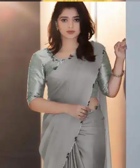 Grey Rangoli Silk Handwork And Cutwork With Pearl Saree | Sarees, Bollywood Sarees, Creative Sarees, Designer Sarees, Embroidered Sarees, Ethnic Saree, Modern Digital sarees, Party Wear Sarees