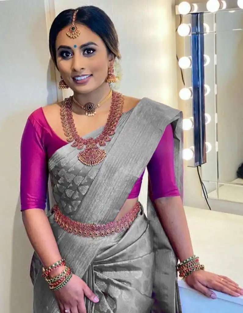Grey Soft Lichi Silk Rich Pallu Lace Work Border Saree | Sarees, Bollywood Sarees, Creative Sarees, Designer Sarees, Embroidered Sarees, Ethnic Saree, Modern Digital sarees, Party Wear Sarees