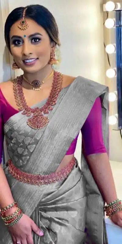 Grey Soft Lichi Silk Rich Pallu Lace Work Border Saree | Sarees, Bollywood Sarees, Creative Sarees, Designer Sarees, Embroidered Sarees, Ethnic Saree, Modern Digital sarees, Party Wear Sarees