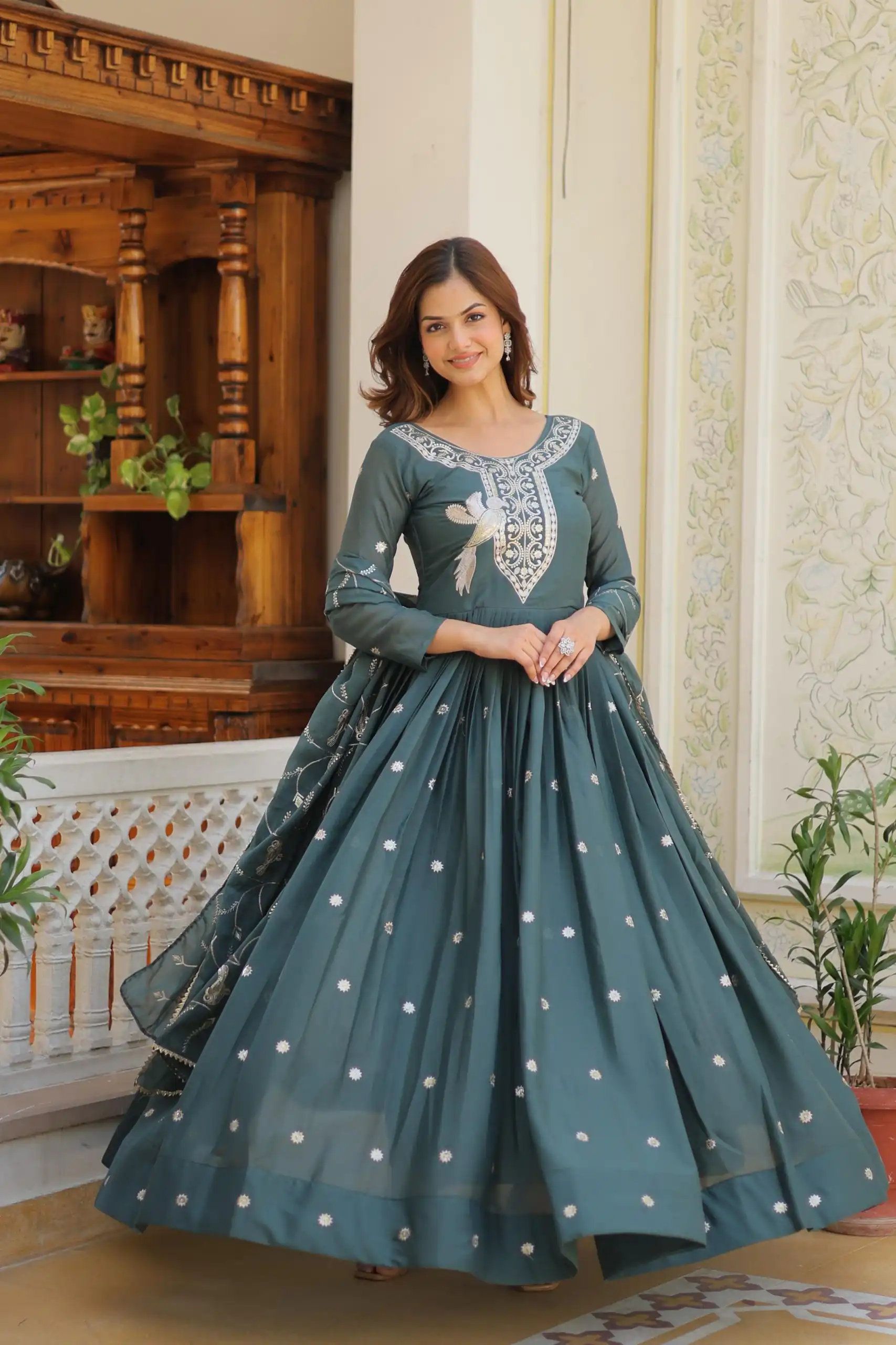 Grey Star Georgette Sequence Embroidery Work Anarkali Gown | Gowns, Bollywood Gowns, Creative Gowns, Designer Gowns, Embroidered Gowns, Party Wear Gowns, Straight Suits