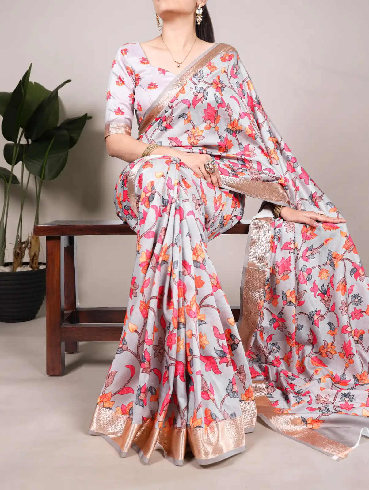 Grey Tushar Silk With Viscose Border Printed Saree | Sarees, Bollywood Sarees, Creative Sarees, Designer Sarees, Embroidered Sarees, Ethnic Saree, Modern Digital sarees, Party Wear Sarees