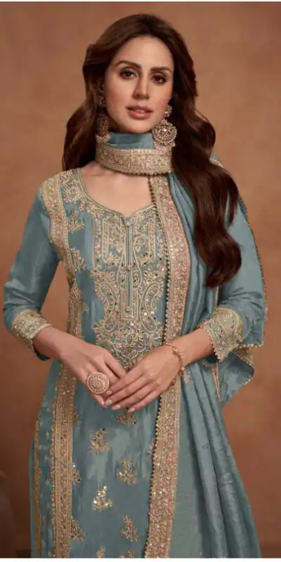 Grey Vichitra Embroidery Lace Work Salwar Suit | Jump Suits, Salwar suit, Casual Suits, Creative suits, Designer Suits, Palazzo Suits, Party Wear Suits, Patiala Suits, Straight Suits