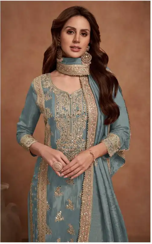 Grey Vichitra Embroidery Lace Work Salwar Suit | Jump Suits, Salwar suit, Casual Suits, Creative suits, Designer Suits, Palazzo Suits, Party Wear Suits, Patiala Suits, Straight Suits
