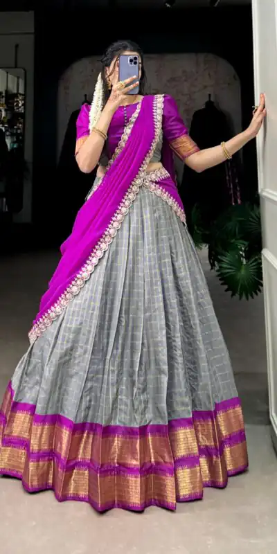 Grey Zari Chex Weaving Work Lehenga Choli | Lehenga, Bollywood Lehenga, Creative Lehenga, Designer Lehenga, Embroidered Lehenga, Party Wear Lehenga