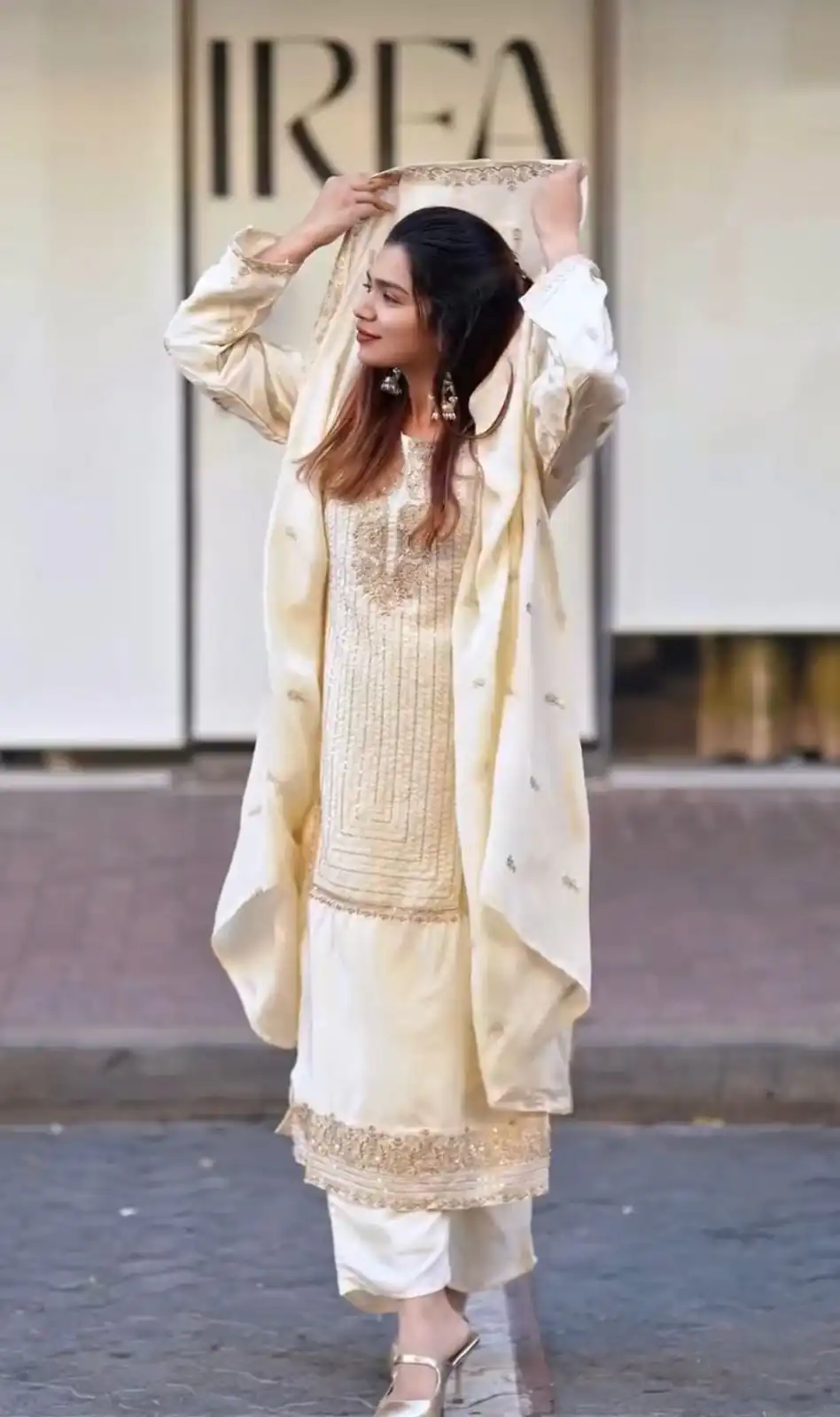 Half White Georgette With Embroidery Work Salwar Suit | Jump Suits, Salwar suit, Casual Suits, Creative suits, Designer Suits, Palazzo Suits, Party Wear Suits, Patiala Suits, Straight Suits