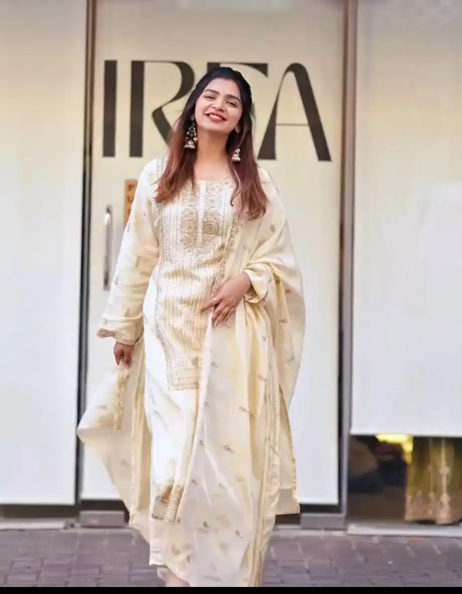 Half White Georgette With Embroidery Work Salwar Suit | Jump Suits, Salwar suit, Casual Suits, Creative suits, Designer Suits, Palazzo Suits, Party Wear Suits, Patiala Suits, Straight Suits