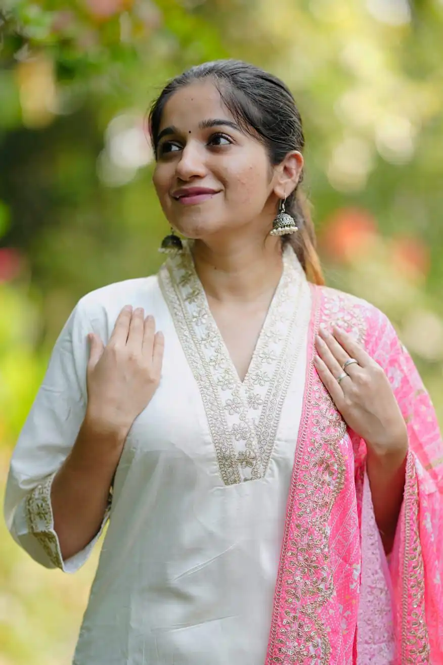 Half White Roman Silk With Pink Dupatta Coding Work Salwar Suit | Jump Suits, Salwar suit, Casual Suits, Creative suits, Designer Suits, Palazzo Suits, Party Wear Suits, Patiala Suits, Straight Suits