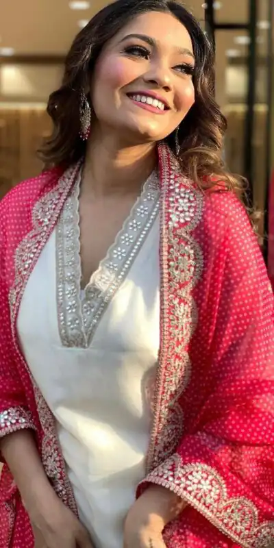 Half White Roman Silk With Red Dupatta Coding Work Salwar Suit | Jump Suits, Salwar suit, Casual Suits, Creative suits, Designer Suits, Palazzo Suits, Party Wear Suits, Patiala Suits, Straight Suits