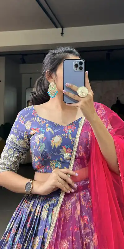Lavender Chinon Digital Printed Embroidery Lehenga Choli | Lehenga, Bollywood Lehenga, Creative Lehenga, Designer Lehenga, Embroidered Lehenga, Party Wear Lehenga