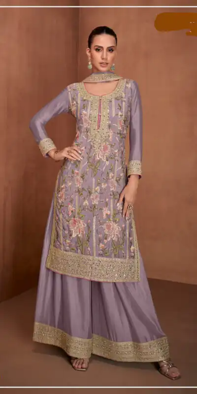 Lavender Chinon Embroidery Work Salwar Suit | Jump Suits, Salwar suit, Casual Suits, Creative suits, Designer Suits, Palazzo Suits, Party Wear Suits, Patiala Suits, Straight Suits