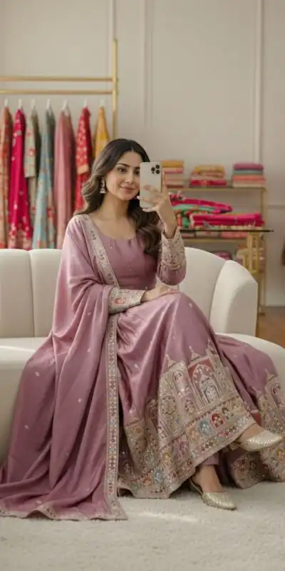 Lavender Chinon Silk Coding Dori Sequence Work Gown | Gowns, Bollywood Gowns, Creative Gowns, Designer Gowns, Embroidered Gowns, Party Wear Gowns