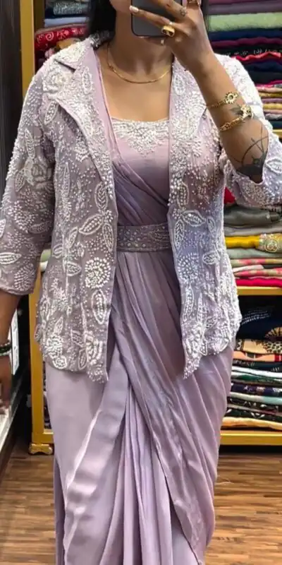 Lavender Chinon Silk Embroidery Work Saree | Sarees, Bollywood Sarees, Creative Sarees, Designer Sarees, Embroidered Sarees, Ethnic Saree, Modern Digital sarees, Party Wear Sarees