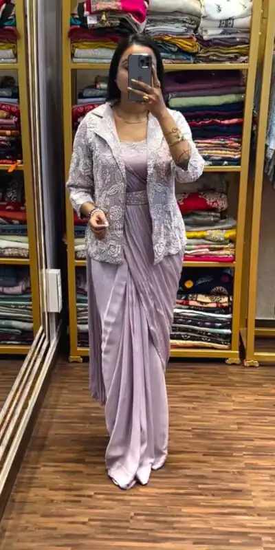 Lavender Chinon Silk Embroidery Work Saree | Sarees, Bollywood Sarees, Creative Sarees, Designer Sarees, Embroidered Sarees, Ethnic Saree, Modern Digital sarees, Party Wear Sarees