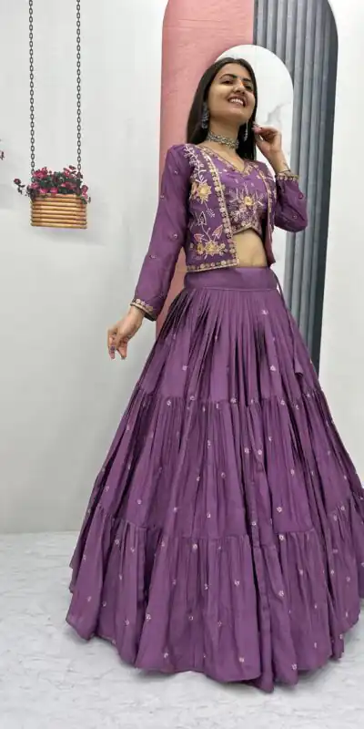 Lavender Chinon Thread Embroidery Lehenga Choli | Lehenga, Bollywood Lehenga, Creative Lehenga, Designer Lehenga, Embroidered Lehenga, Party Wear Lehenga